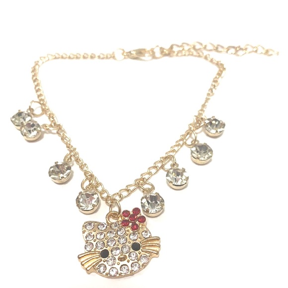 Hello Kitty Ankle Bracelet Gold Tone Rhinestones - Picture 1 of 1